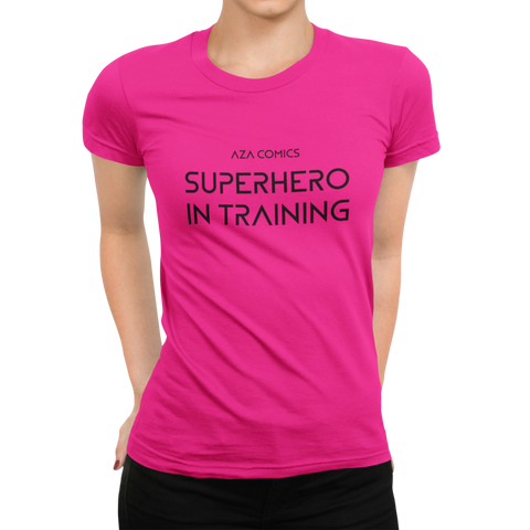 Aza Comics pink Superhero in training fitness t-shirt